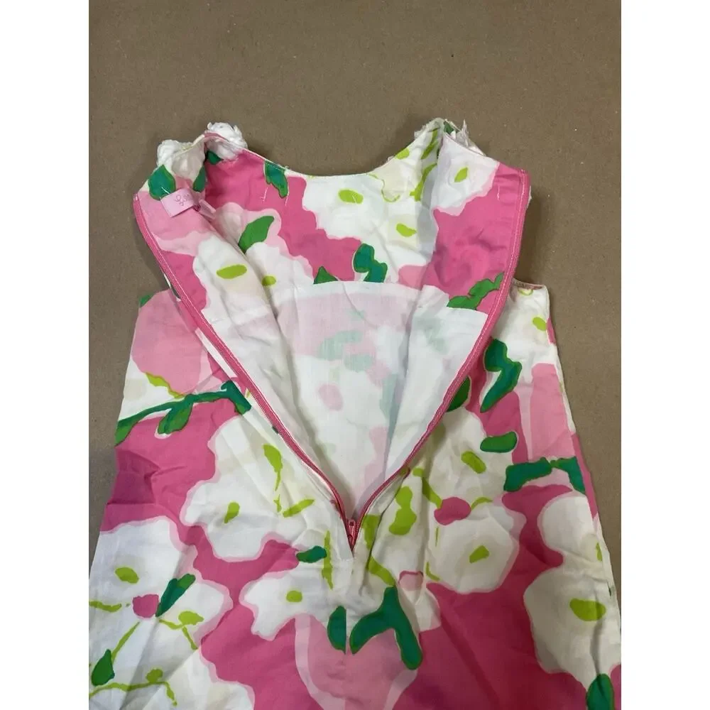 Lilly Pulitzer Shift Dress Appliqué Flower Pink Zip Shift Dress Girls Size 5